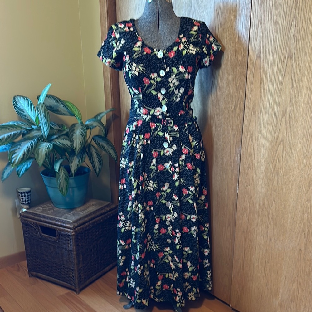 Black and Pink Casual Maxi 90s Carol Anderson, Rayon Dress